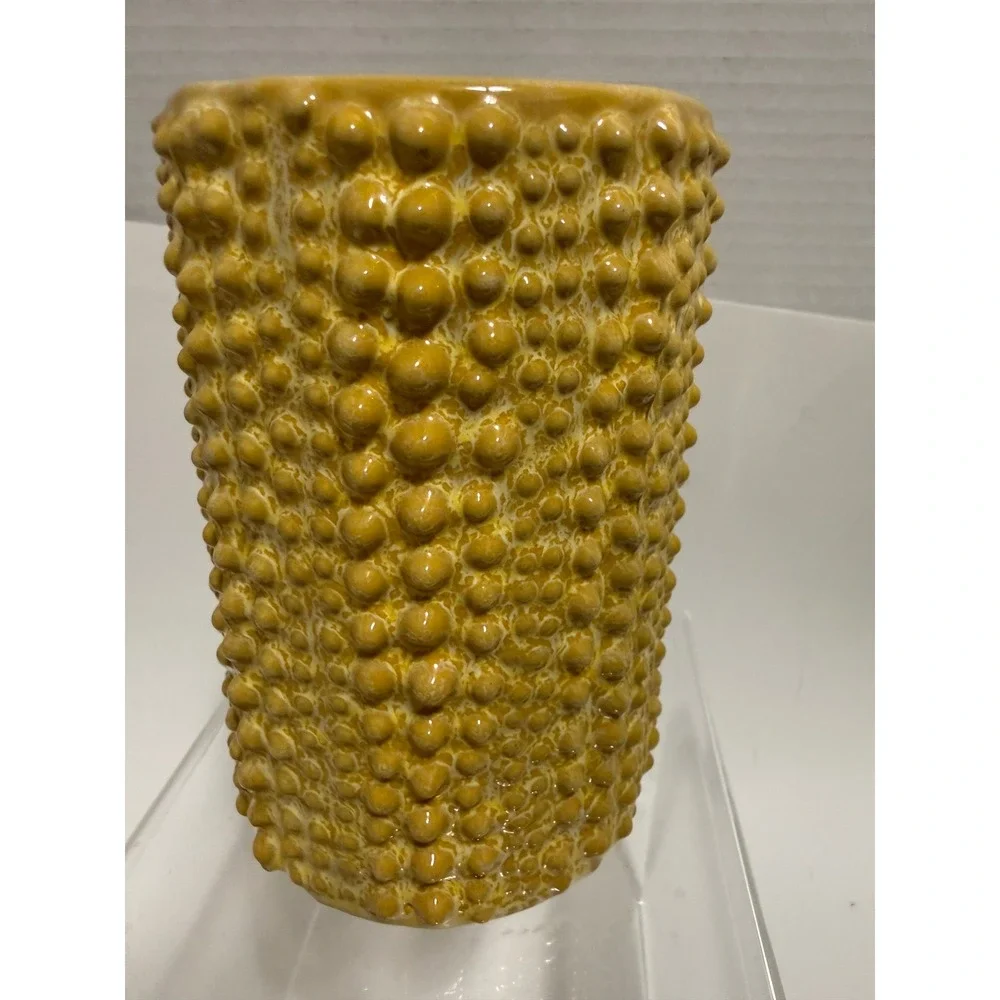 Bloomingville Textured Stoneware Vase Mustard Yellow Hobnail Rustic Modern Decor